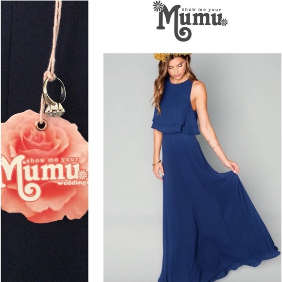 Show Me Your MuMu Dresses & Skirts - *Comes w/ FREE Ring* SMYM Princess Di ballroom navy maxi flutter skirt, S, NWT